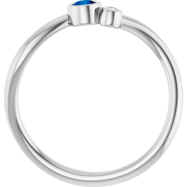 14K White 3 mm Natural Blue Sapphire & .015 CT Natural Diamond Ring